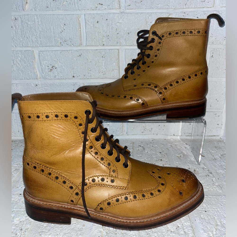 Grenson Fred Brogue Boots Mens US 9 UK 8 Tan Wingtip Lace Up